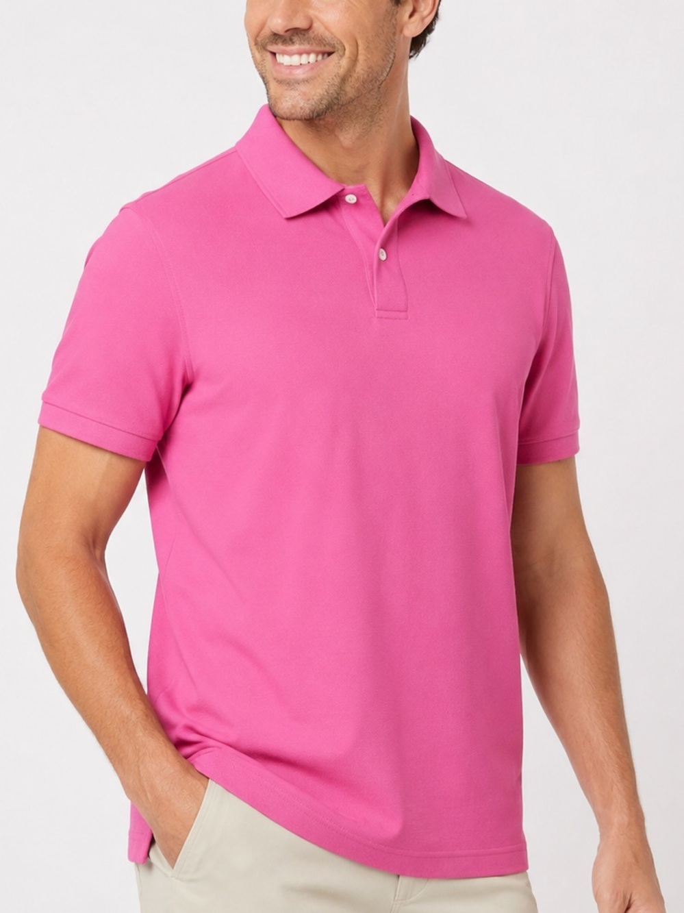 Croft & Barrow Pique Polo Mens L Pink Short Sleeve Easy Care Preppy Golf Shirt